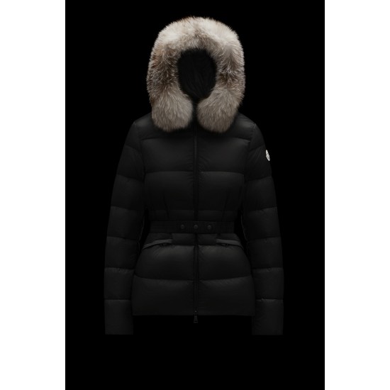 2022 MONCLER Boed Fur Collar Short Down Jacket Womens Waist Down Puffer Coat Winter Outerwear Black