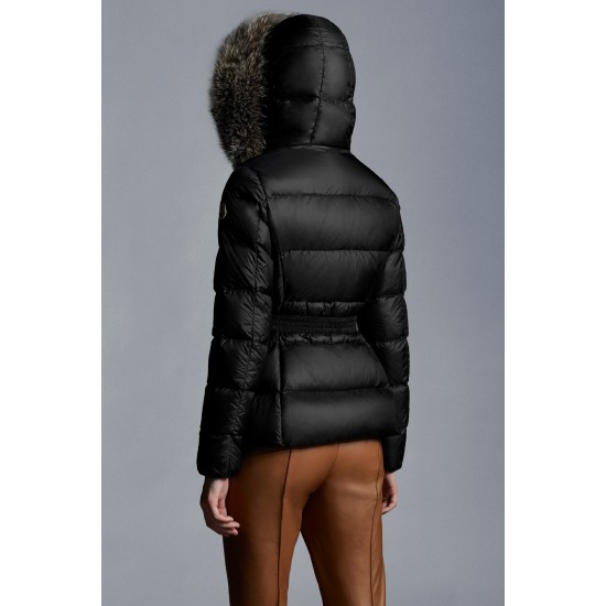 2022 MONCLER Boed Fur Collar Short Down Jacket Womens Waist Down Puffer Coat Winter Outerwear Black