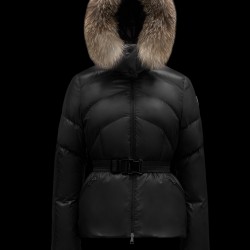 2022 MONCLER Laitue Fur Collar Short Down Jacket Womens Waist Down Puffer Coat Winter Outerwear Black