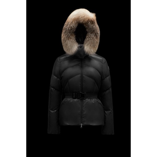 2022 MONCLER Laitue Fur Collar Short Down Jacket Womens Waist Down Puffer Coat Winter Outerwear Black