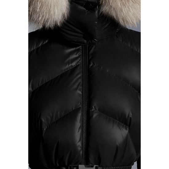 2022 MONCLER Laitue Fur Collar Short Down Jacket Womens Waist Down Puffer Coat Winter Outerwear Black