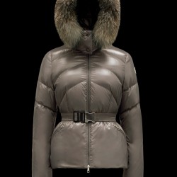 2022 MONCLER Laitue Fur Collar Short Down Jacket Womens Waist Down Puffer Coat Winter Outerwear Dark Gray