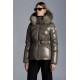 2022 MONCLER Laitue Fur Collar Short Down Jacket Womens Waist Down Puffer Coat Winter Outerwear Dark Gray