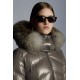 2022 MONCLER Laitue Fur Collar Short Down Jacket Womens Waist Down Puffer Coat Winter Outerwear Dark Gray