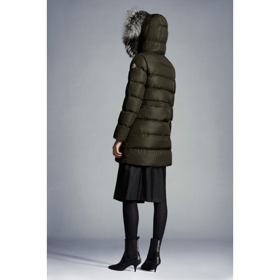 2022 Moncler Aphroti Parka Fur Hooded Collar Long Down Jacket Women Down Puffer Coat Winter Outerwear Army Green