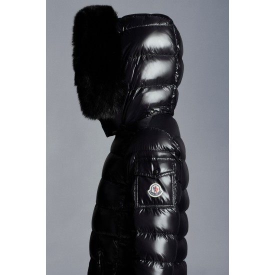 2022 Moncler Badyfur Collar Short Down Jacket Women Down Puffer Coat Winter Outerwear Black