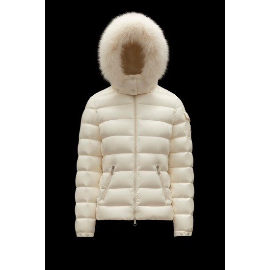 2022 Moncler Badyfur Collar Short Down Jacket Women Down Puffer Coat Winter Outerwear White