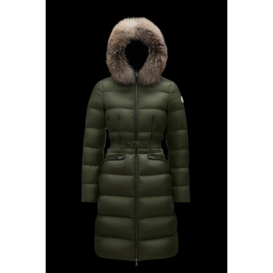 2022 Moncler Boedic Parka Fur Collar Long Down Jacket Women Down Puffer Coat Winter Outerwear Army Green