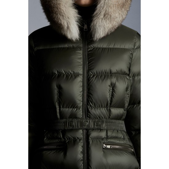 2022 Moncler Boedic Parka Fur Collar Long Down Jacket Women Down Puffer Coat Winter Outerwear Army Green