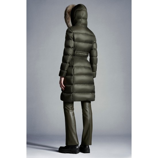 2022 Moncler Boedic Parka Fur Collar Long Down Jacket Women Down Puffer Coat Winter Outerwear Army Green