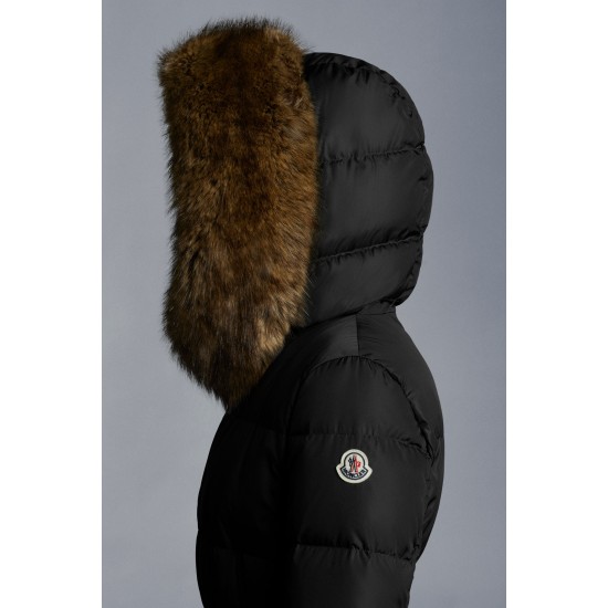 2022 Moncler Boucage Parka Long Down Jacket Women Fur Hooded Collar Down Puffer Coat Winter Outerwear Black