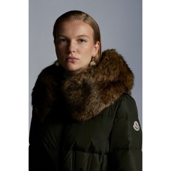 2022 Moncler Boucage Parka Long Down Jacket Women Fur Hooded Collar Down Puffer Coat Winter Outerwear Black