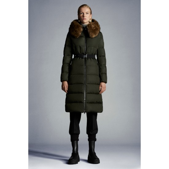 2022 Moncler Boucage Parka Long Down Jacket Women Fur Hooded Collar Down Puffer Coat Winter Outerwear Black