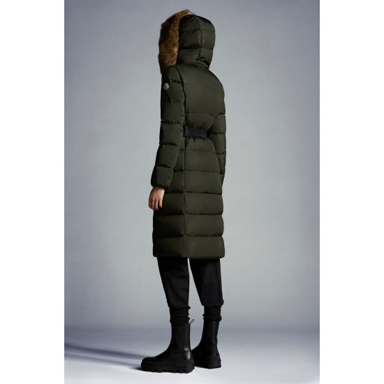 2022 Moncler Boucage Parka Long Down Jacket Women Fur Hooded Collar Down Puffer Coat Winter Outerwear Black