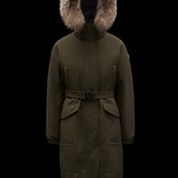 2022 Moncler Cameline Parka Fur Hooded Collar Long Down Jacket Women Down Puffer Coat Winter Outerwear Army Green