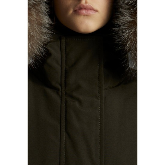 2022 Moncler Cameline Parka Fur Hooded Collar Long Down Jacket Women Down Puffer Coat Winter Outerwear Army Green