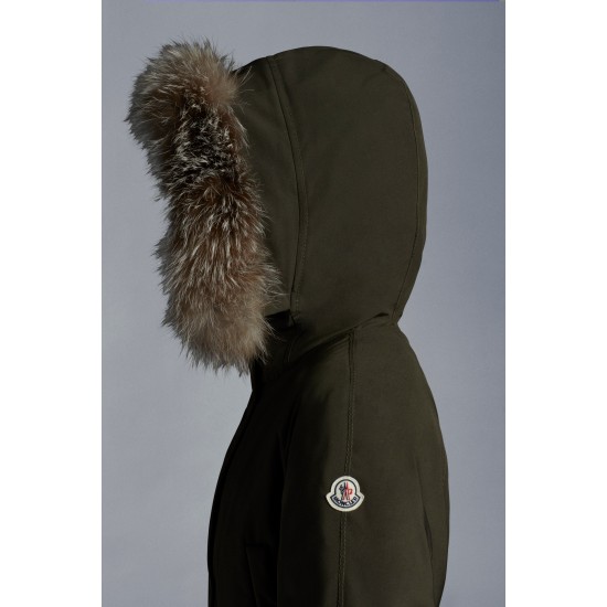 2022 Moncler Cameline Parka Fur Hooded Collar Long Down Jacket Women Down Puffer Coat Winter Outerwear Army Green