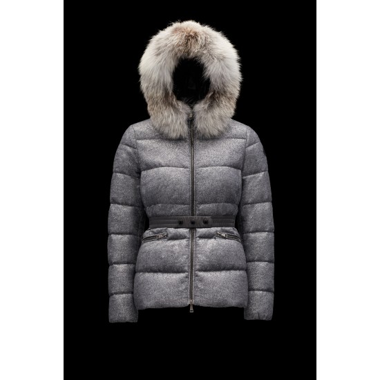 2022 Moncler Cardamine Fur Collar Short Down Jacket Women Down Puffer Coat Winter Outerwear Silver