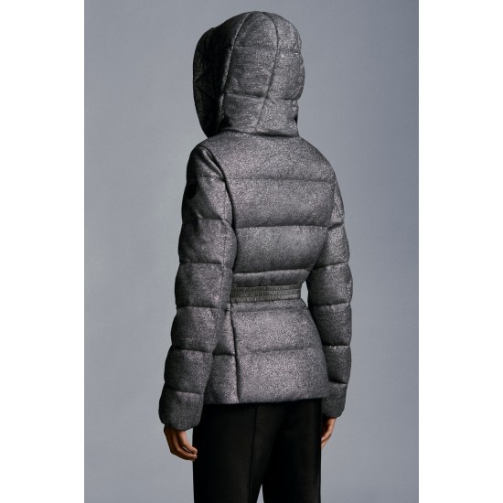 2022 Moncler Cardamine Fur Collar Short Down Jacket Women Down Puffer Coat Winter Outerwear Silver