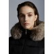 2022 Moncler Clion Parka Short Down Jacket Women Waist Fur Hooded Collar Down Puffer Coat Winter Outerwear Black