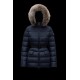 2022 Moncler Clion Parka Short Down Jacket Women Waist Fur Hooded Collar Down Puffer Coat Winter Outerwear Night Blue