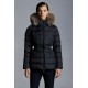 2022 Moncler Clion Parka Short Down Jacket Women Waist Fur Hooded Collar Down Puffer Coat Winter Outerwear Night Blue