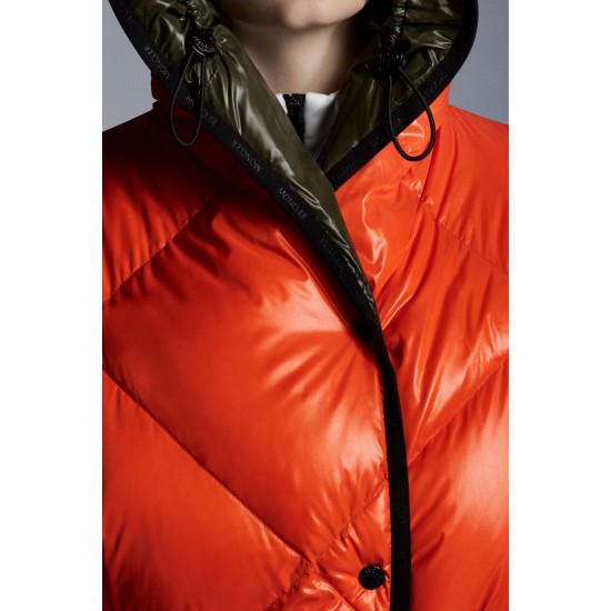 2022 Moncler Cotonniere Parka Long Down Jacket Women Waist Down Puffer Coat Winter Outerwear Bright Orange