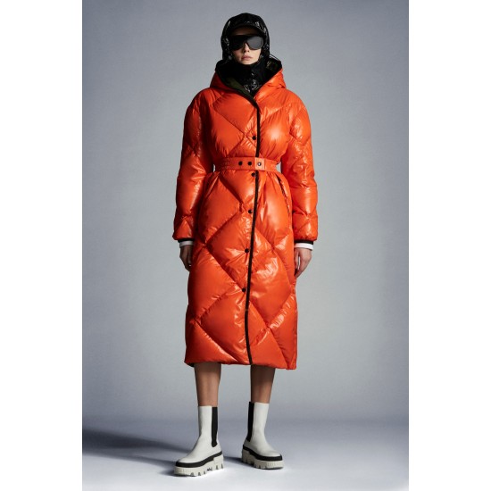 2022 Moncler Cotonniere Parka Long Down Jacket Women Waist Down Puffer Coat Winter Outerwear Bright Orange