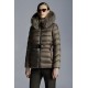 2022 Moncler Cupidone Fur Collar Short Down Jacket Women Waist Down Puffer Coat Winter Outerwear Taupe