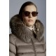 2022 Moncler Cupidone Fur Collar Short Down Jacket Women Waist Down Puffer Coat Winter Outerwear Taupe