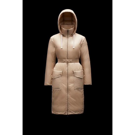 2022 Moncler Ecbalie Parka Hooded Long Down Jacket Women Down Puffer Coat Winter Outerwear Sand Beige