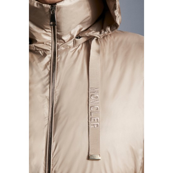 2022 Moncler Ecbalie Parka Hooded Long Down Jacket Women Down Puffer Coat Winter Outerwear Sand Beige