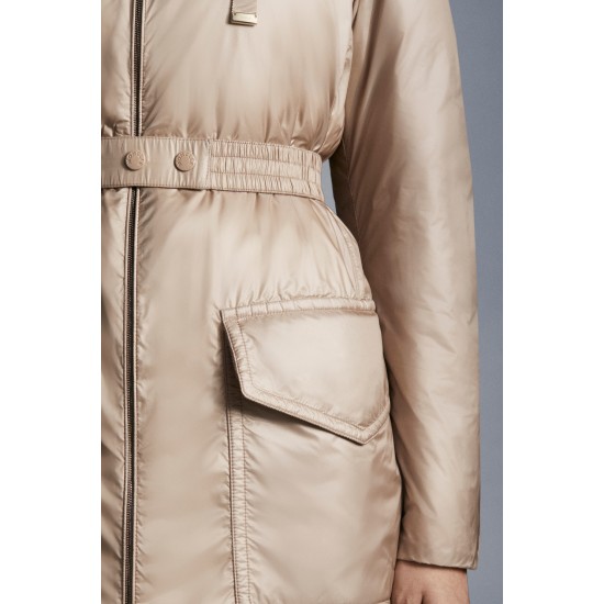 2022 Moncler Ecbalie Parka Hooded Long Down Jacket Women Down Puffer Coat Winter Outerwear Sand Beige