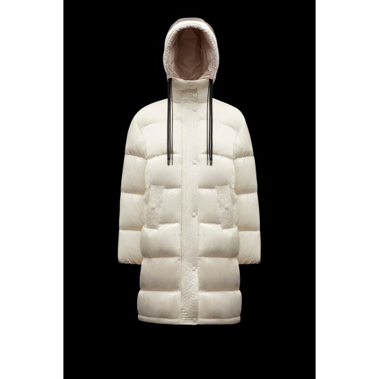 2022 Moncler Erysimum Parka Hooded Long Down Jacket Women Down Puffer Coat Winter Outerwear Butter White