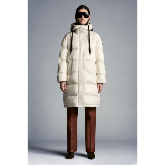 2022 Moncler Erysimum Parka Hooded Long Down Jacket Women Down Puffer Coat Winter Outerwear Butter White