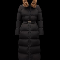 2022 Moncler Guimauve Parka Fur Collar Hooded Long Down Jacket Women Down Puffer Coat Winter Outerwear Black
