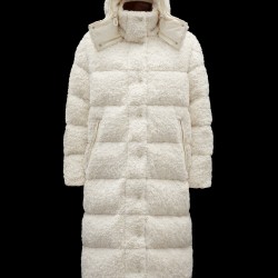 2022 Moncler Hainardia Parka Hooded Long Down Jacket Women Down Puffer Coat Winter Outerwear Silk White