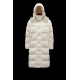 2022 Moncler Hainardia Parka Hooded Long Down Jacket Women Down Puffer Coat Winter Outerwear Silk White