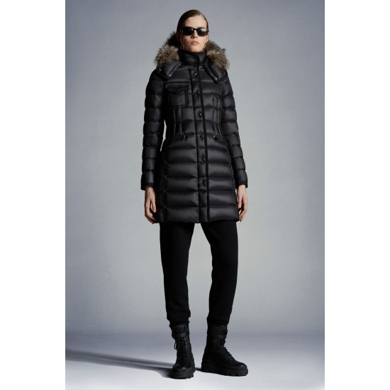 2022 Moncler Hermifur Parka Fur Hooded Collar Long Down Jacket Women Down Puffer Coat Winter Outerwear Black