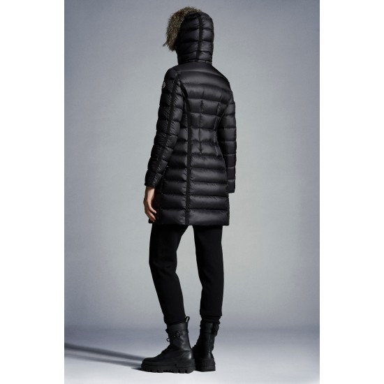 2022 Moncler Hermifur Parka Fur Hooded Collar Long Down Jacket Women Down Puffer Coat Winter Outerwear Black