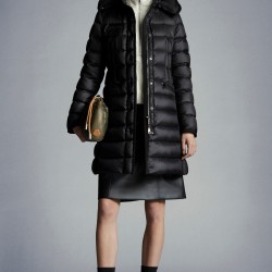 2022 Moncler Hermine Parka Hooded Long Down Jacket Women Down Puffer Coat Winter Outerwear Black