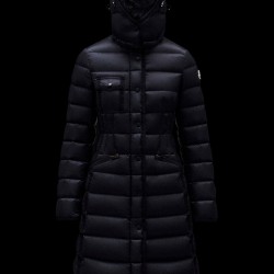 2022 Moncler Hermine Parka Hooded Long Down Jacket Women Down Puffer Coat Winter Outerwear Night Blue