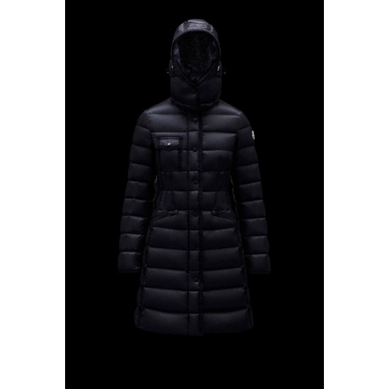 2022 Moncler Hermine Parka Hooded Long Down Jacket Women Down Puffer Coat Winter Outerwear Night Blue