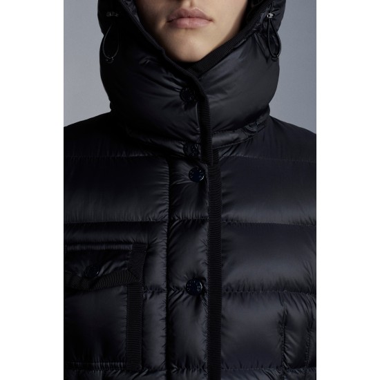 2022 Moncler Hermine Parka Hooded Long Down Jacket Women Down Puffer Coat Winter Outerwear Night Blue