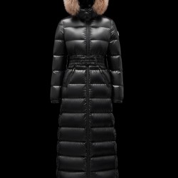 2022 Moncler Hudson Parka Fur Collar Hooded Long Down Jacket Women Down Puffer Coat Winter Outerwear Black