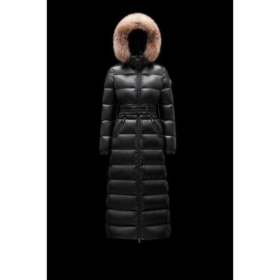 2022 Moncler Hudson Parka Fur Collar Hooded Long Down Jacket Women Down Puffer Coat Winter Outerwear Black