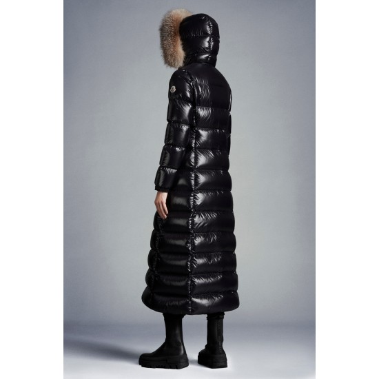 2022 Moncler Hudson Parka Fur Collar Hooded Long Down Jacket Women Down Puffer Coat Winter Outerwear Black