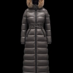 2022 Moncler Hudson Parka Long Down Jacket Women Down Puffer Coat Winter Outerwear Dark Grey