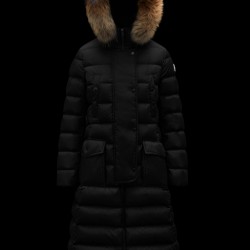 2022 Moncler Khloe Parka Fur Hooded Collar Long Down Jacket Women Down Puffer Coat Winter Outerwear Black