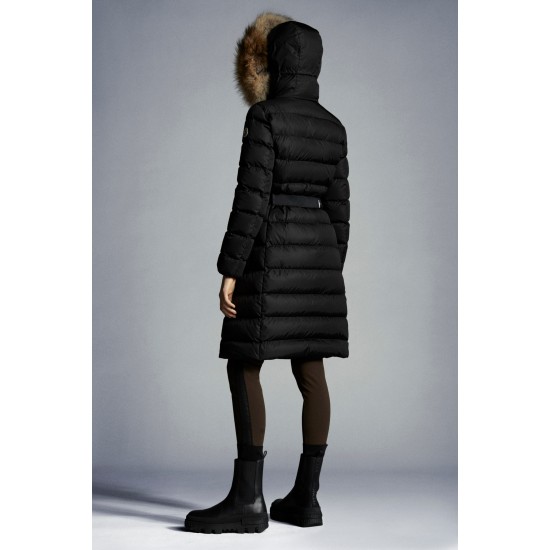 2022 Moncler Khloe Parka Fur Hooded Collar Long Down Jacket Women Down Puffer Coat Winter Outerwear Black